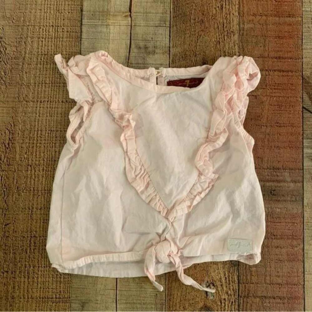 7 for all mankind light pink flutter short sleeve ruffle top with tie -12M